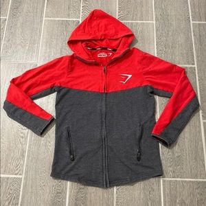 GYMSHARK RED ZIP UP JACKET HOODIE